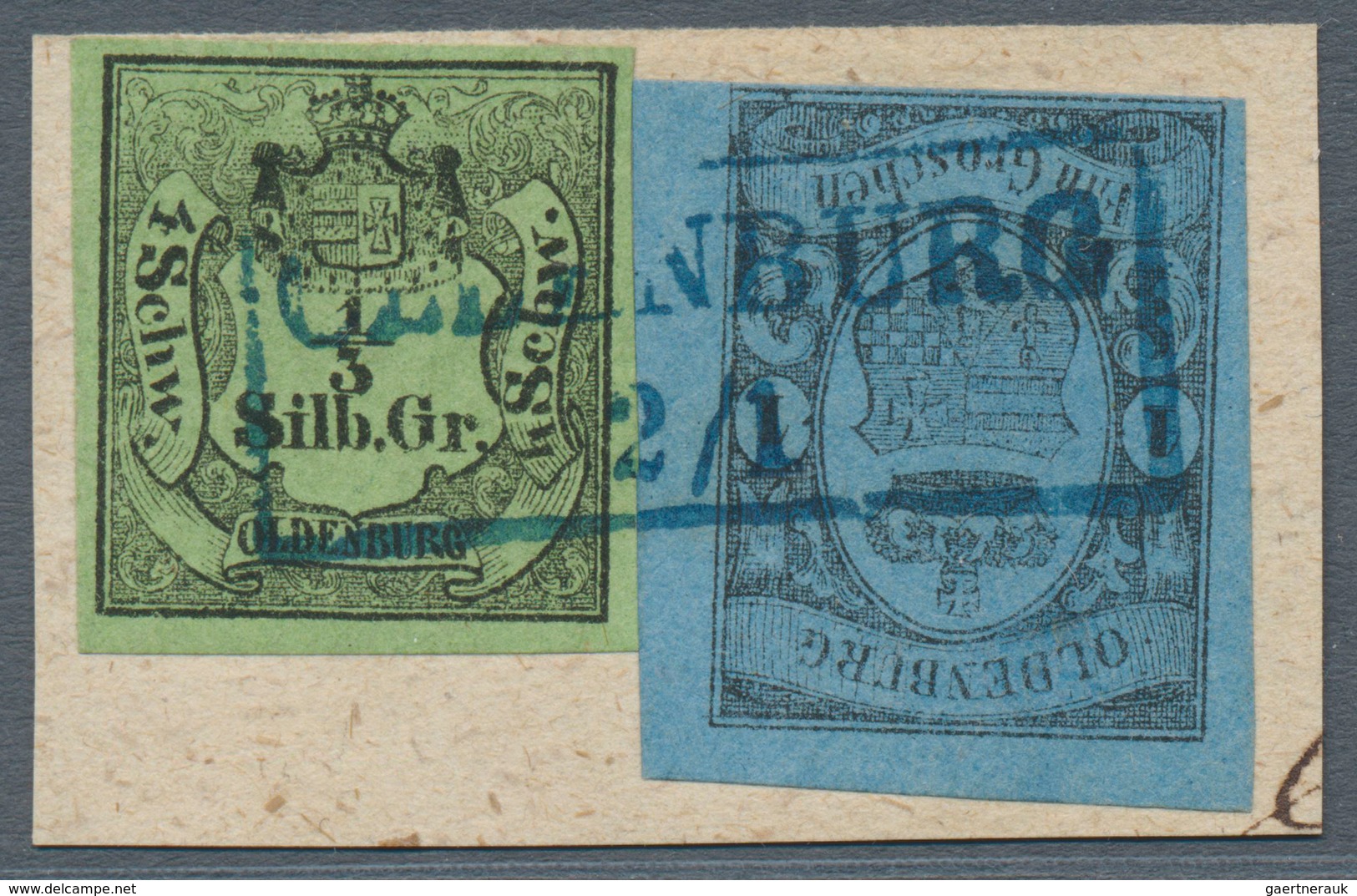 Oldenburg - Marken Und Briefe: 1852, 1859/61: ⅓ Sgr. Schwarz Auf Gelbgrün In MISCHFRANKATUR Mit 1 Gr - Oldenburg