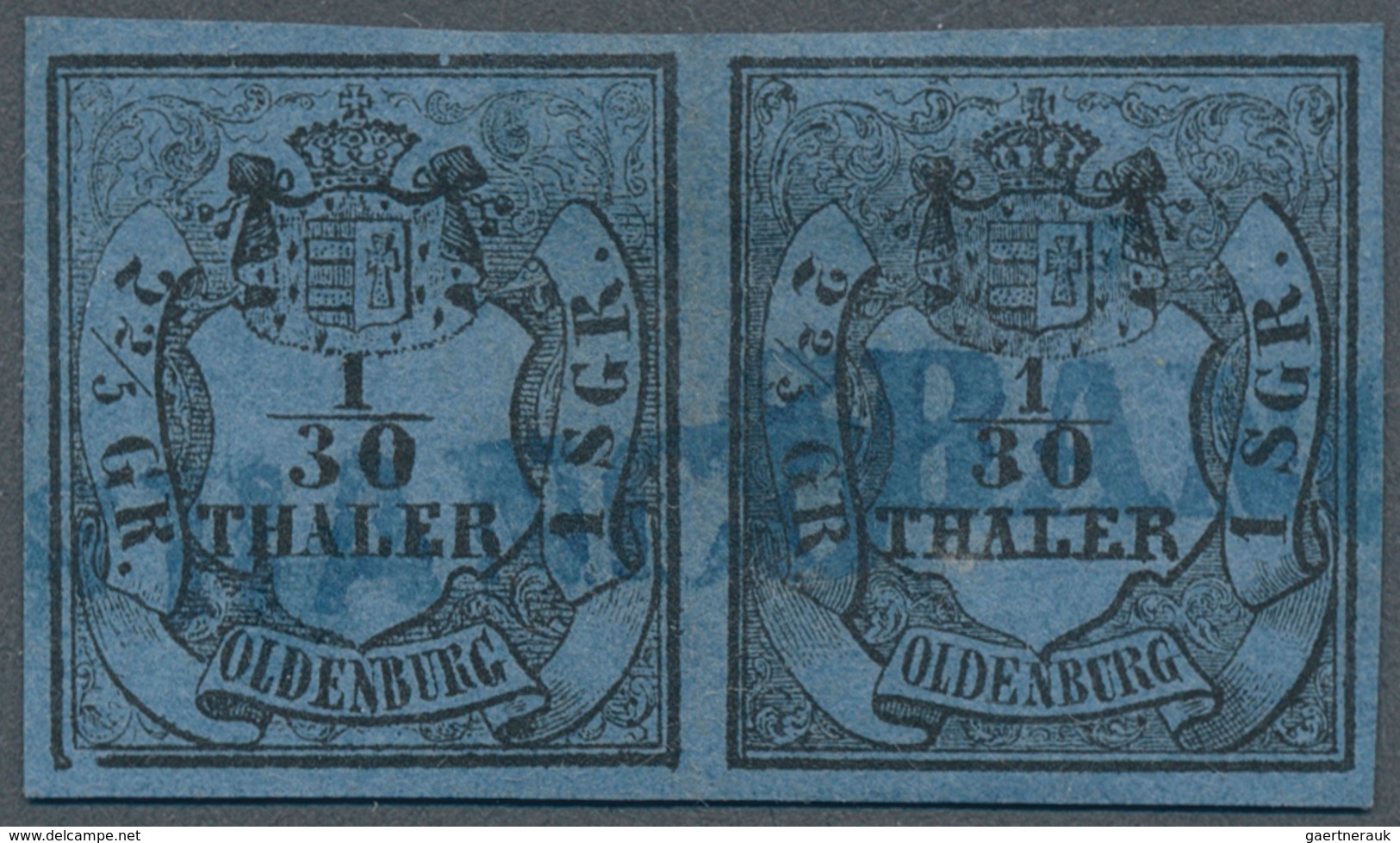 Oldenburg - Marken Und Briefe: 1854, 1/30 Th Schwarz A. Grauultramarin, Waagerechtes Typenpaar Mit T - Oldenbourg