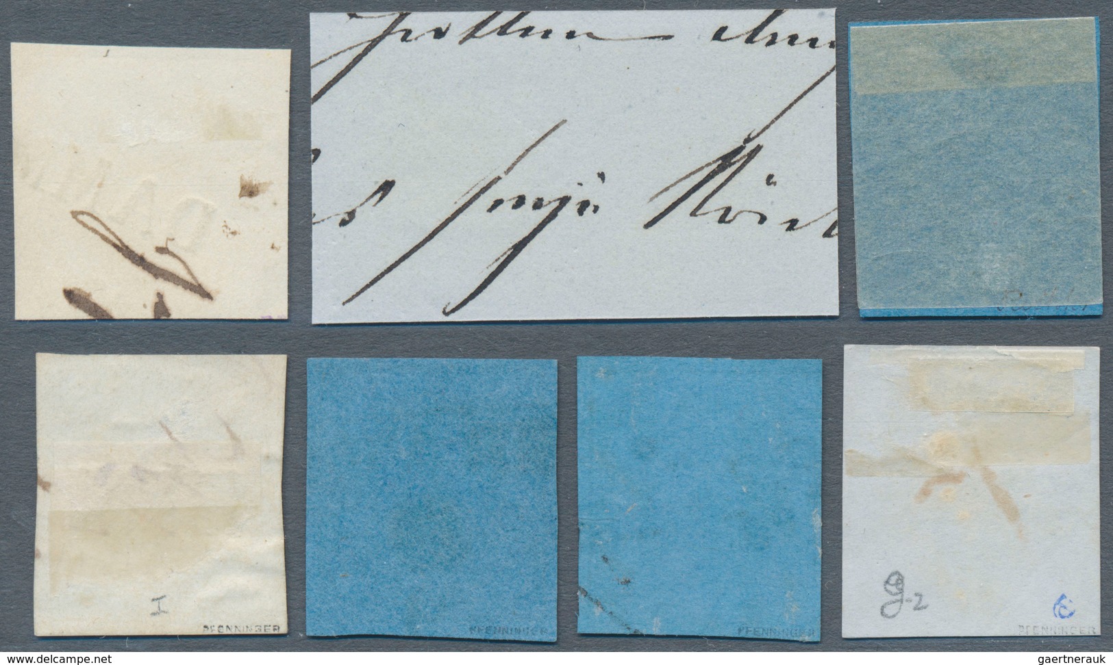 Oldenburg - Marken Und Briefe: 1852: 1/30 Th. Schwarz Auf Blau, Type I, Lot Von 7 Ausgesuchten Exemp - Oldenburg