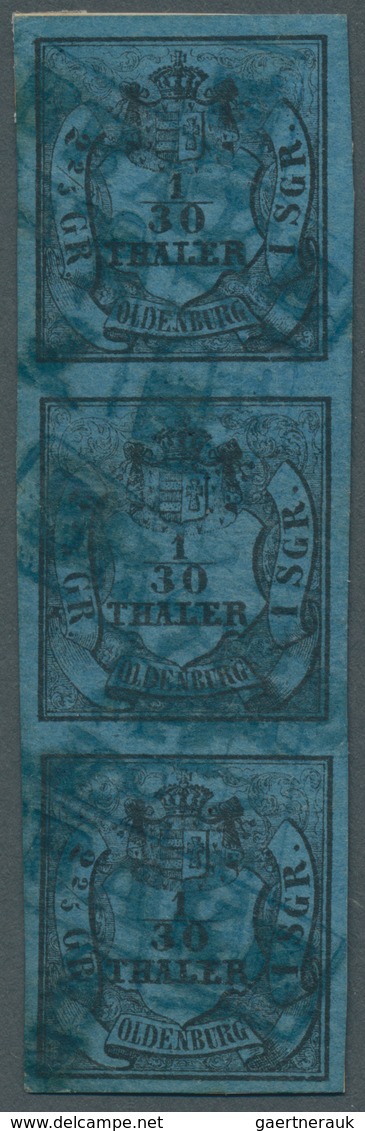 Oldenburg - Marken Und Briefe: 1852: 1/30 Th. Schwarz Auf Blau, Type III, Senkrechter Dreierstreifen - Oldenburg