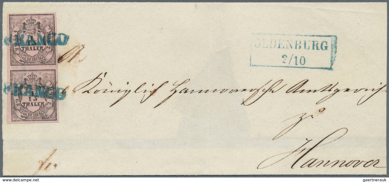 Oldenburg - Marken Und Briefe: 1852: 1/15 Th. Schwarz Auf Rosa, Type I, Senkrechtes Paar, Farbfrisch - Oldenbourg