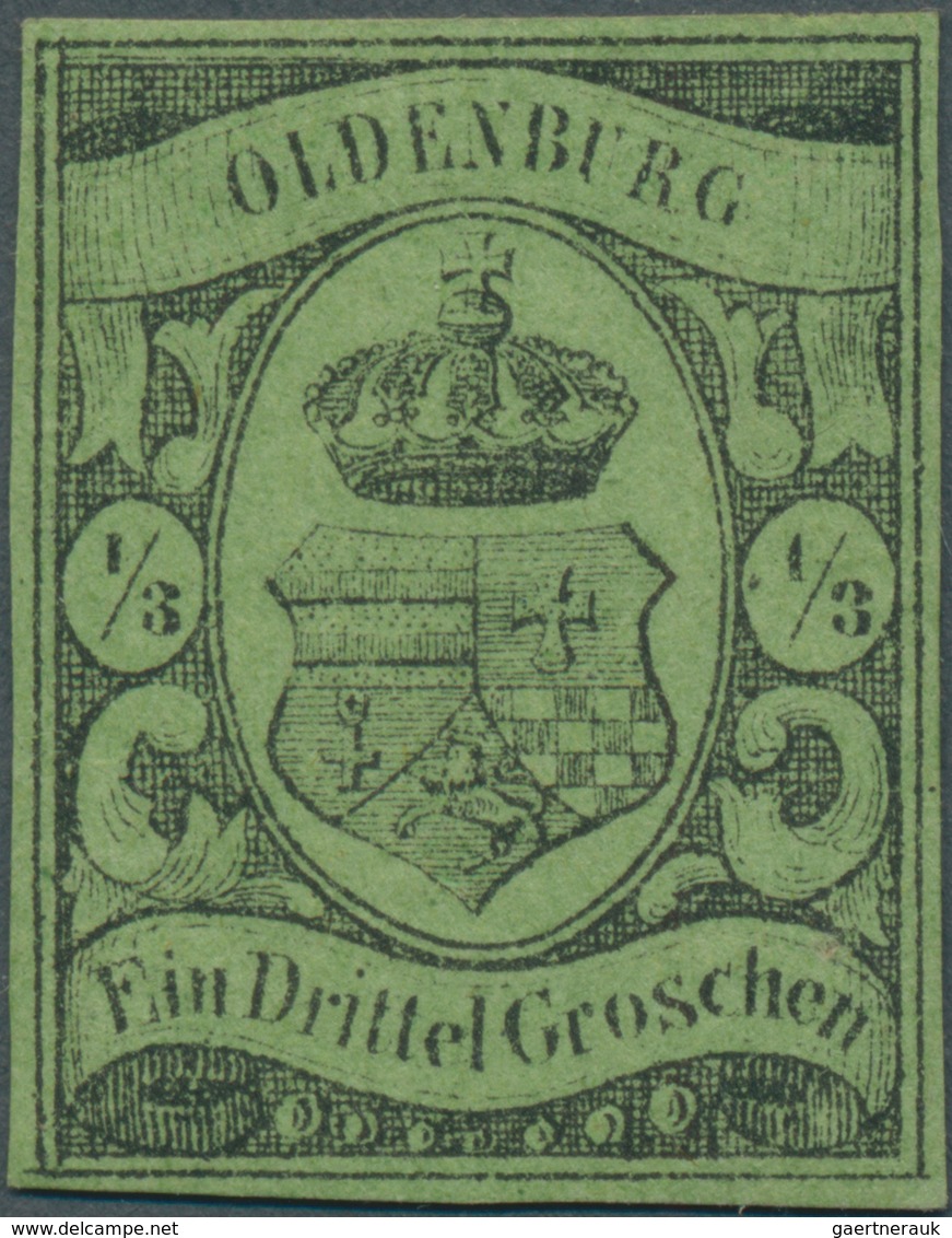 Oldenburg - Marken Und Briefe: 1859/61: ⅓ Gr. Schwarz Auf Gelbgrün In Sehr Frischer Farbe, Allseits - Oldenburg