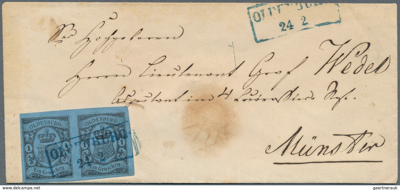 Oldenburg - Marken Und Briefe: 1859/61: 1 Gr. Schwarz Auf Blau, Waagerechtes Paar, Farbfrisch, Allse - Oldenburg