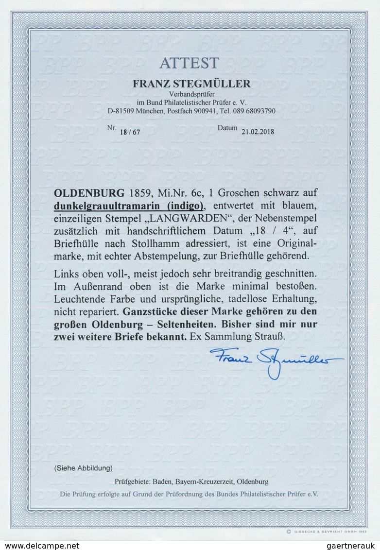 Oldenburg - Marken Und Briefe: 1859/61: 1 Gr. Schwarz Auf Dunkelgrauultramarin (indigo), Schöne, Leu - Oldenburg