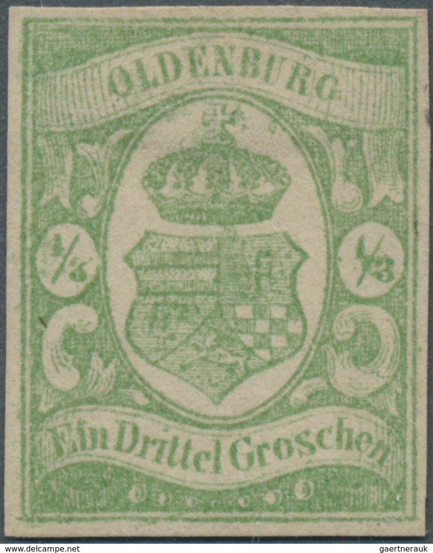 Oldenburg - Marken Und Briefe: 1861, ⅓ Gr. Blaugrün, Farbfrisch Und Allseits Vollrandig, Ungebraucht - Oldenburg