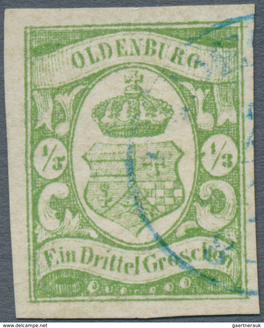 Oldenburg - Marken Und Briefe: 1861: ⅓ Gr. Moosgrün, Farbfrisch, Allseits Breitrandig, Blauer K2 «OL - Oldenburg