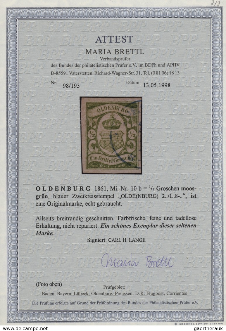 Oldenburg - Marken Und Briefe: 1861: ⅓ Gr. Moosgrün, Farbfrisch, Allseits Breitrandig, Blauer K2 «OL - Oldenburg