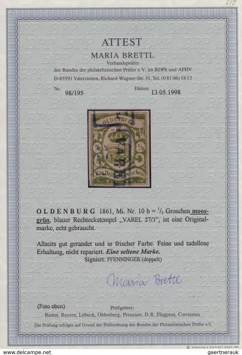 Oldenburg - Marken Und Briefe: 1861: ⅓ Gr. Moosgrün, In Frischer Farbe, Allseits Gut Gerandet, Blaue - Oldenburg