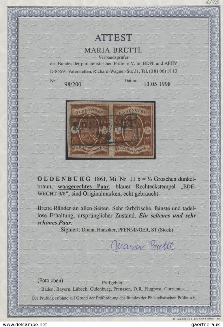 Oldenburg - Marken Und Briefe: 1861: ½ Gr. Dunkelbraun, Waagerechtes Paar, Sehr Farbfrisch, Breite R - Oldenburg