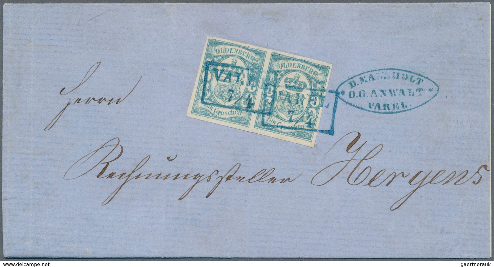 Oldenburg - Marken Und Briefe: 1861: 1 Gr. Trübblau, Waagerechtes Paar, Die Linke Marke Mit Plattenf - Oldenburg