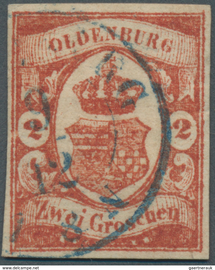 Oldenburg - Marken Und Briefe: 1861: 2 Gr. Rot, Farbfrisch, Vollrandig, Blauer K2 «OLDENBURG 9 12», - Oldenburg