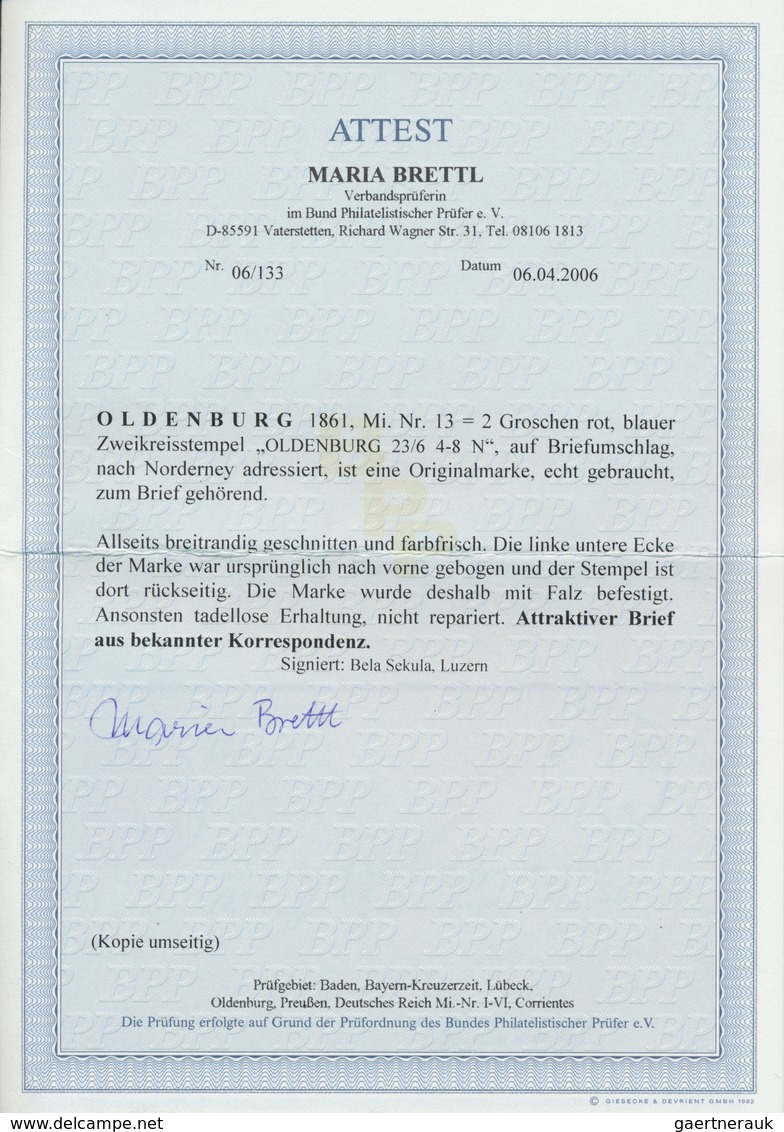 Oldenburg - Marken Und Briefe: 1861, Brief , Freigemacht Mit 2 Gr Rot, Allseits Breitrandig Geschnit - Oldenburg