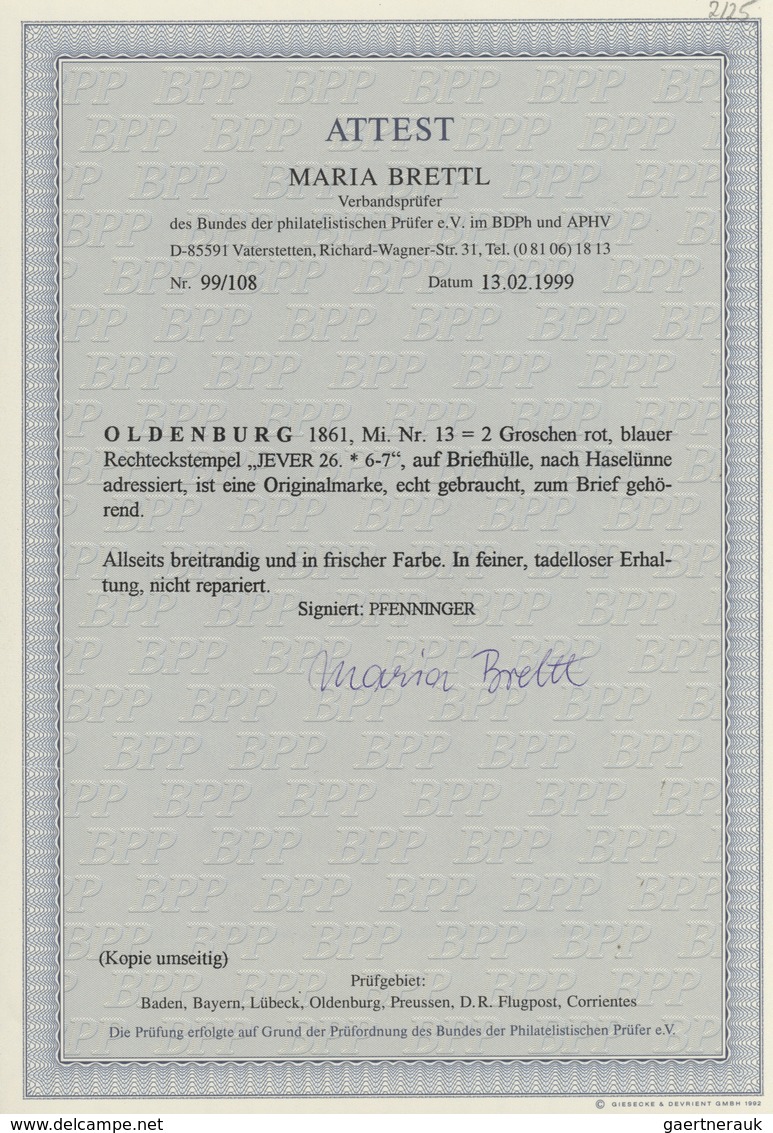 Oldenburg - Marken Und Briefe: 1861: 2 Gr. Rot, In Frischer Farbe, Allseits Breitrandig Als Einzelfr - Oldenburg