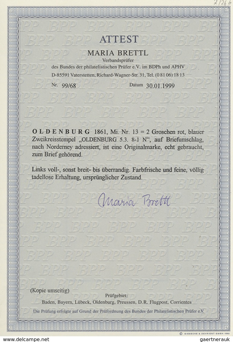 Oldenburg - Marken Und Briefe: 1861: 2 Gr. Rot, Farbfrisch, Links Voll-, Sonst Breit- Bis überrandig - Oldenburg