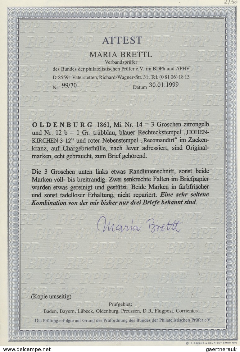 Oldenburg - Marken Und Briefe: 1861: 3 Gr. Zitronengelb Zusammen Mit 1 Gr. Trübblau, Die 3 Gr. Links - Oldenburg
