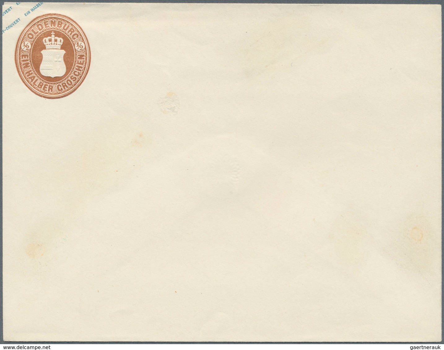 Oldenburg - Ganzsachen: 1861: Ganzsachen-Umschlag, Wertstempel Links, ½ Gr. Braun, Großformat, Ungeb - Oldenburg