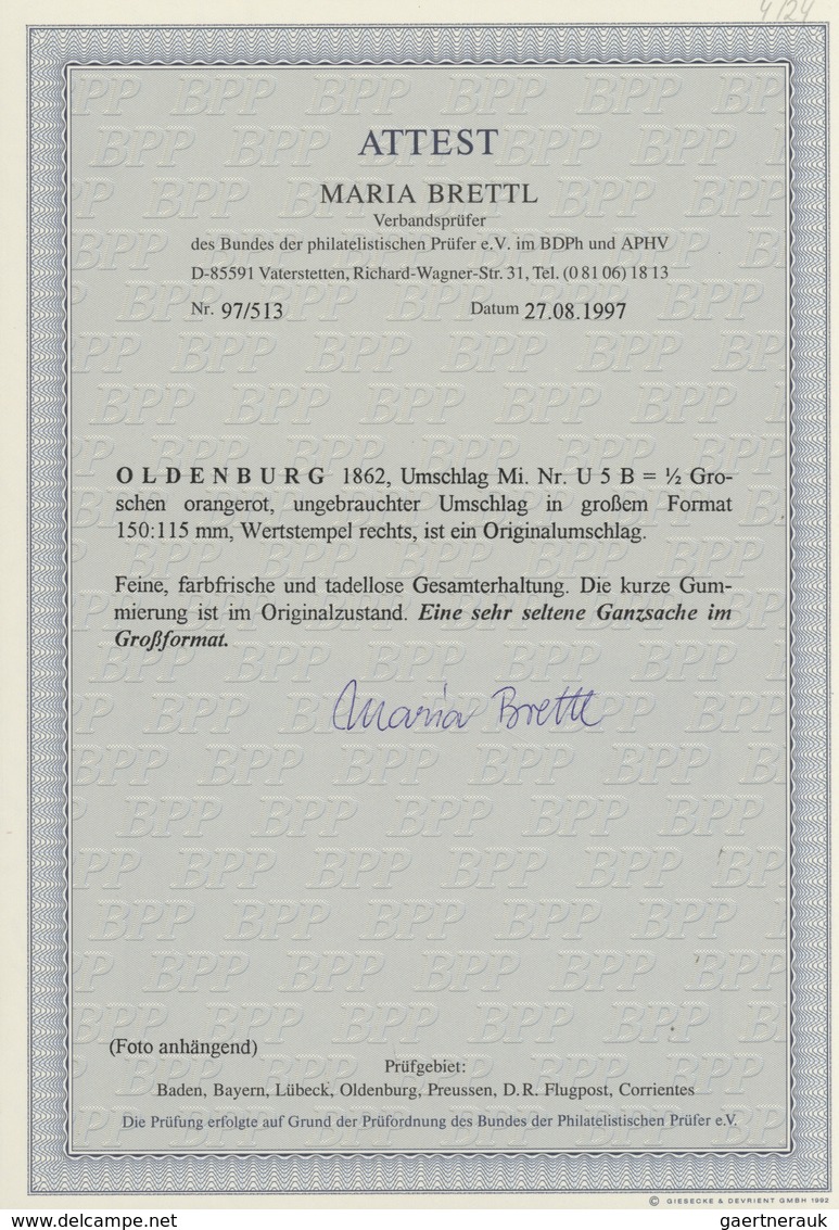 Oldenburg - Ganzsachen: 1862: Ganzsachen-Umschläge, Wertstempel Rechts, Kurze Gummierung, ½ Gr. Oran - Oldenburg