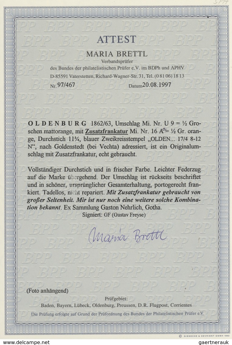 Oldenburg - Ganzsachen: 1863/64: Ganzsachen-Umschlag, Wertstempel Rechts, Lange Gummierung, ½ Gr. Or - Oldenburg