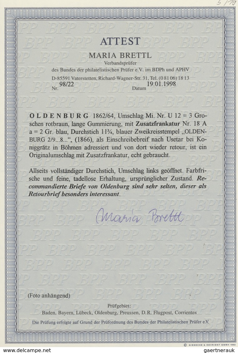 Oldenburg - Ganzsachen: 1863/64: Ganzsachen-Umschlag, Wertstempel Rechts, Lange Gummierung, 3 Gr. Br - Oldenbourg