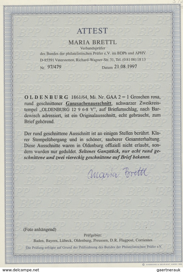 Oldenburg - Ganzsachen: 1862/64: Ganzsachen-Ausschnitt, 1 Gr. Rosa, Rund Geschnitten, An Einigen Ste - Oldenburg