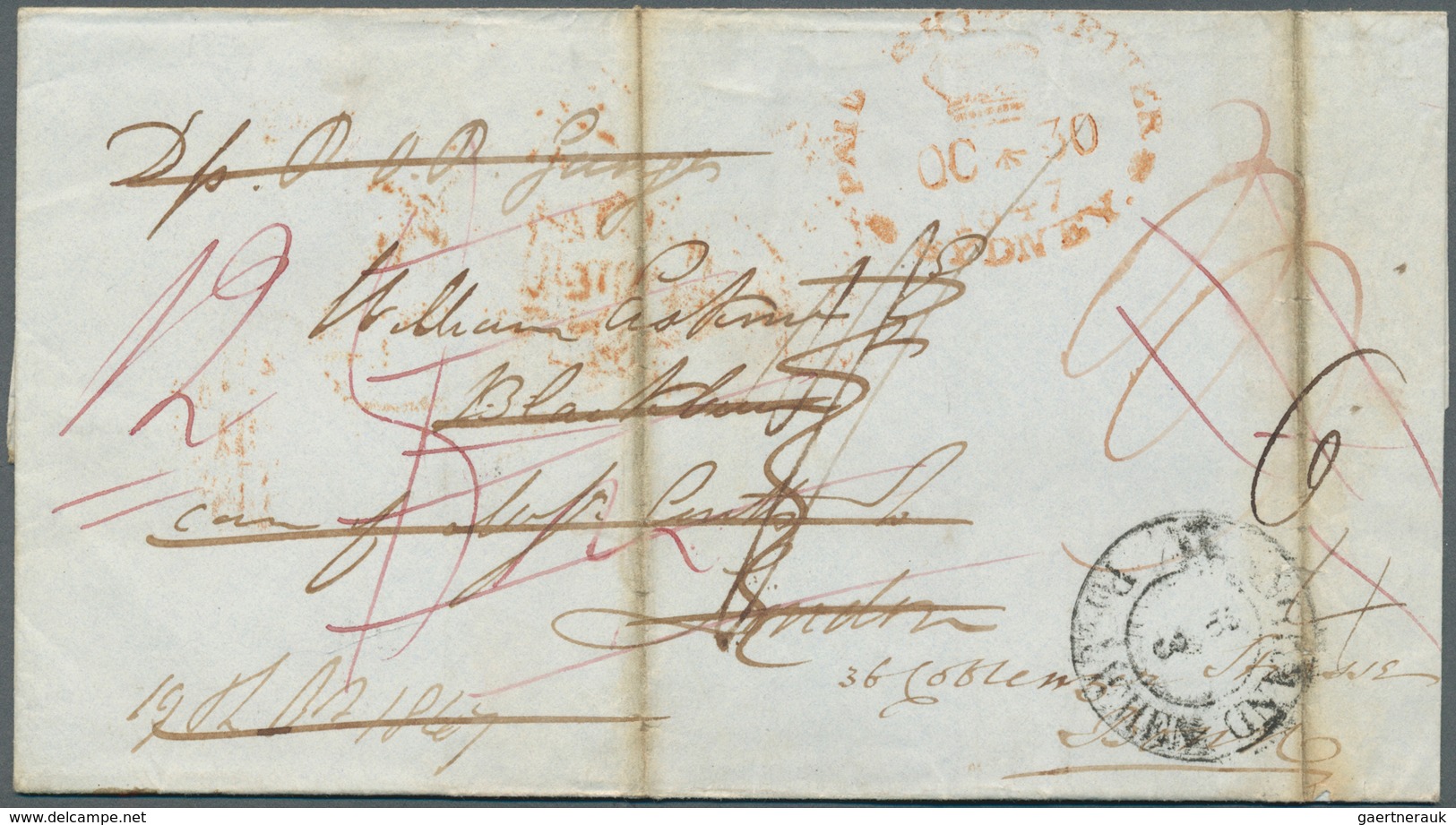 Preußen - Vorphilatelie: 1847, Brief Aus Sydney "per Ganges" Mit Ovalen "ship Letter" Urprünglich Na - Prephilately