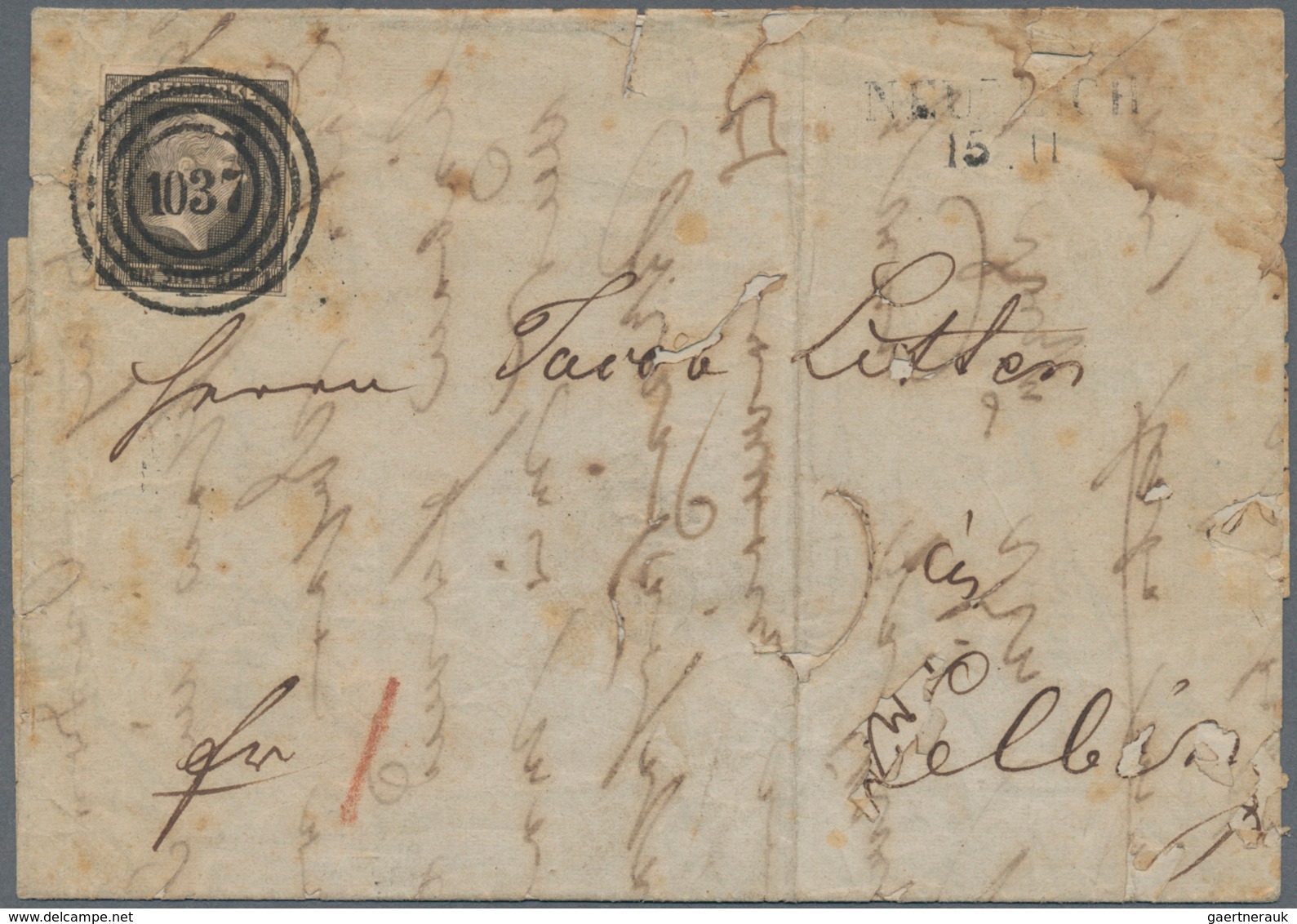 Preußen - Marken Und Briefe: 1850, ERSTTAGSBRIEF Mit 1 Sgr. Schwarz Auf Lilarosa Von "NEUTEICH 15 11 - Altri & Non Classificati