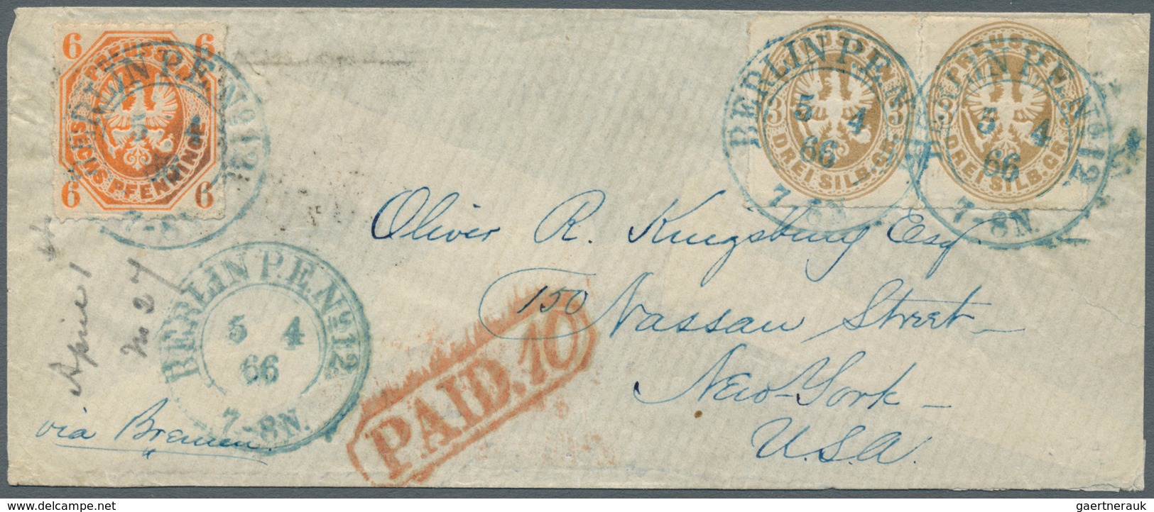 Preußen - Marken Und Briefe: 1861, 3 Pfg. Wappen Im Paar Und 6 Pfg. Orange Je Mit Blauem DKr. "BERLI - Other & Unclassified