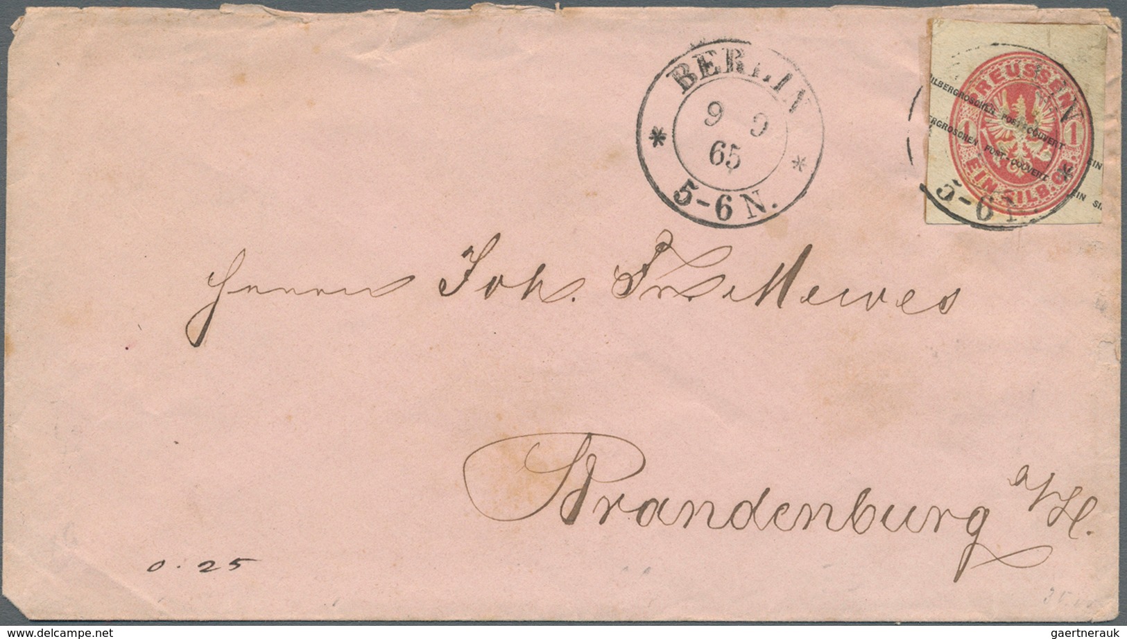Preußen - Ganzsachenausschnitte: 1865, 1 Sgr. Ganzsachenausschnitt, Viereckig Und Breitrandig Geschn - Otros & Sin Clasificación
