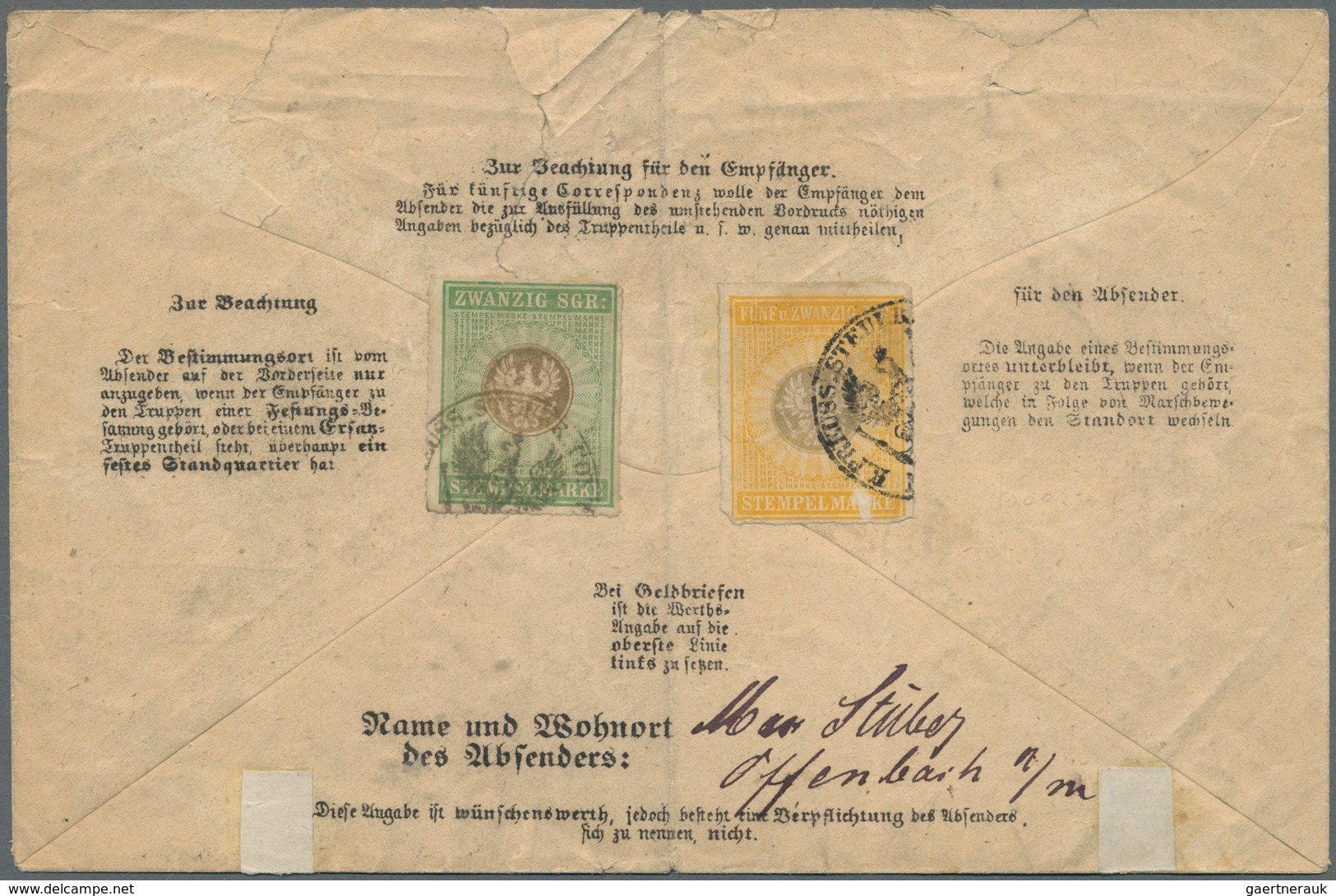 Preußen - Feldpost: 1870, Vordruck-Feldpostbrief Mit K1 "OFFENBACH 25/11 70" And Den "Feld-Ober-Post - Other & Unclassified