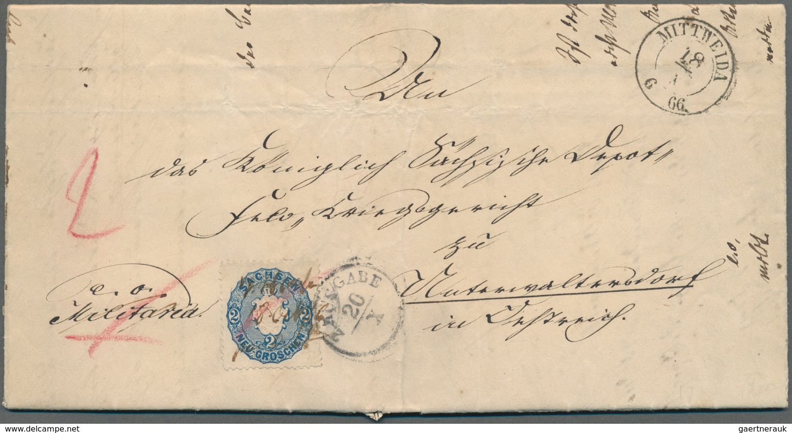 Sachsen - Marken Und Briefe: 1866, PREUSSISCH-ÖSTERREICHISCHER KRIEG, Militariabrief Aus MITTWEIDA A - Sachsen