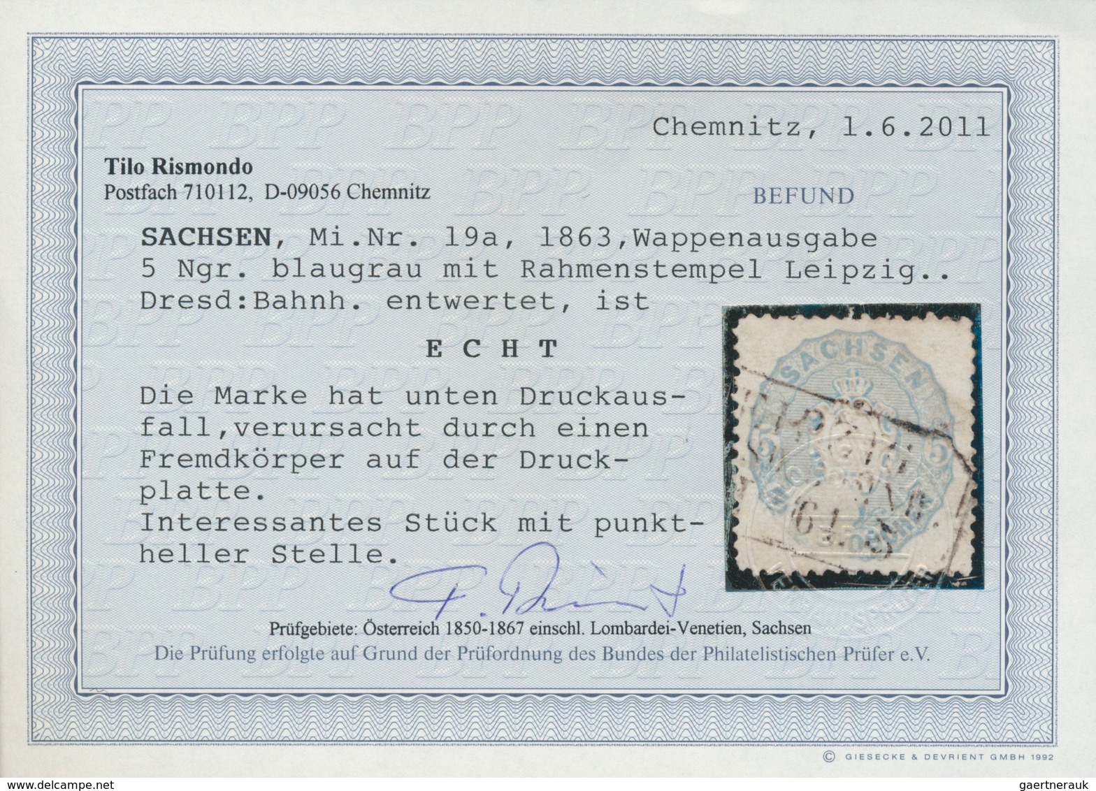 Sachsen - Marken Und Briefe: 1863,  5 Ngr Blaugrau Sauber Entwertet Mit Ra3 „LEIPZIG...DRESD:BAHNH." - Sachsen