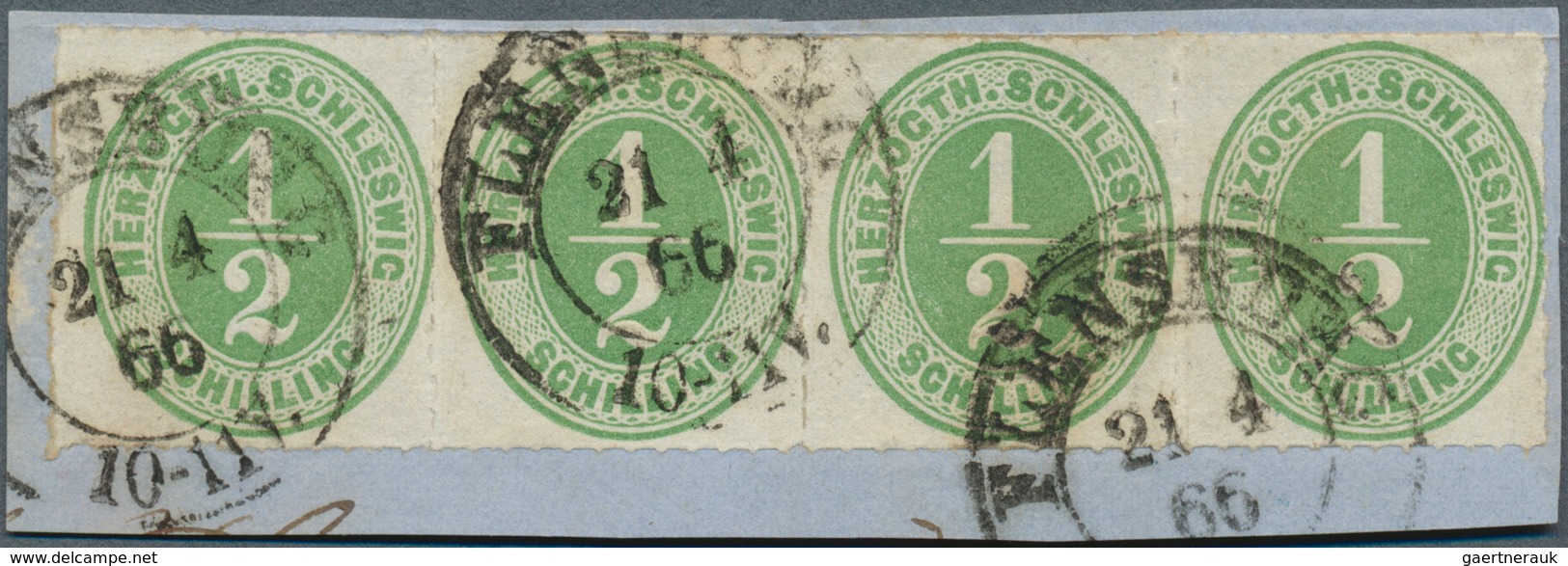 Schleswig-Holstein - Marken Und Briefe: 1866: 1/2 S Grün, Waagerechter Viererstreifen Farbfrisch Und - Other & Unclassified