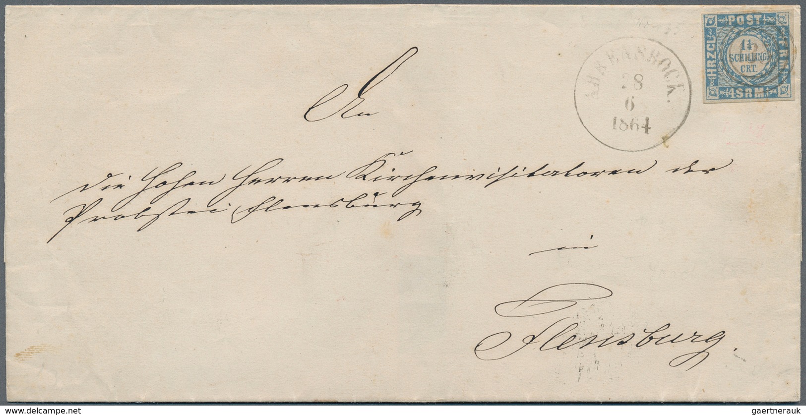 Schleswig-Holstein - Dreiringstempel: 1864, 1 1/4 S Grauultramarin, Allseits Vollrandig, Entwertet M - Altri & Non Classificati