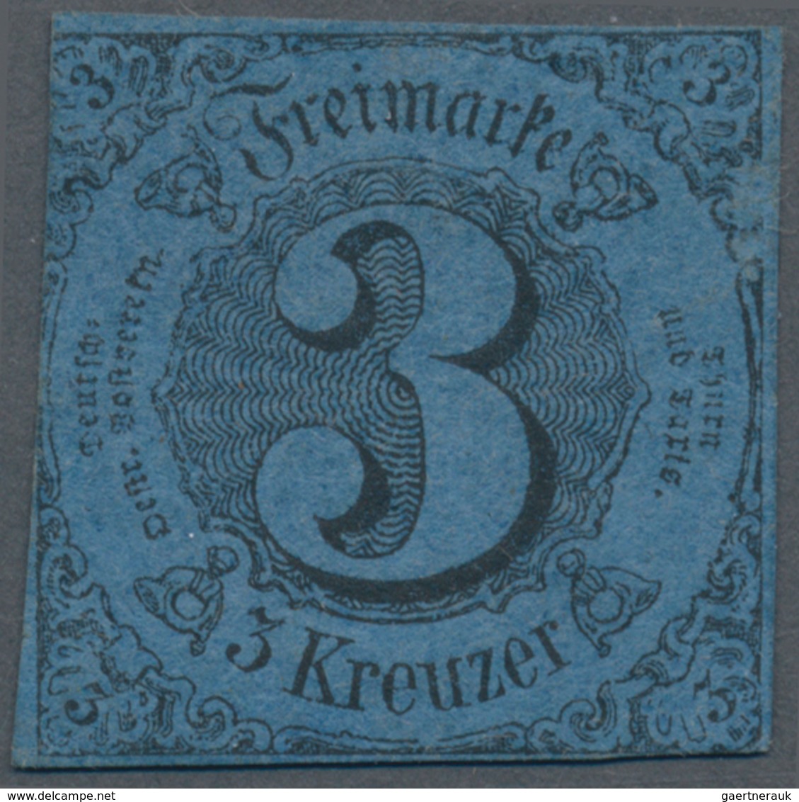 Thurn & Taxis - Marken Und Briefe: 1852, 3 Kr. Schwarz Auf Dunkelpreussischblau, Ungebraucht Ohne Gu - Other & Unclassified