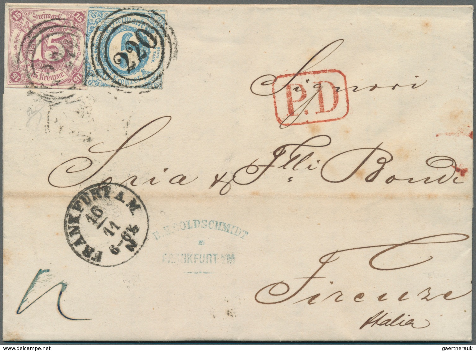Thurn & Taxis - Marken Und Briefe: 1859/65 Ziffern 15 Kr. Braunpurpur Und 6 Kr. Blau, Unzentrisch Du - Otros & Sin Clasificación