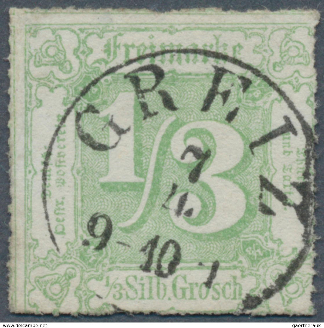 Thurn & Taxis - Marken Und Briefe: 1865, 1/3 Gr. Gelblichgrün, Unzentrisch Durchstochen Mit Idealem - Altri & Non Classificati