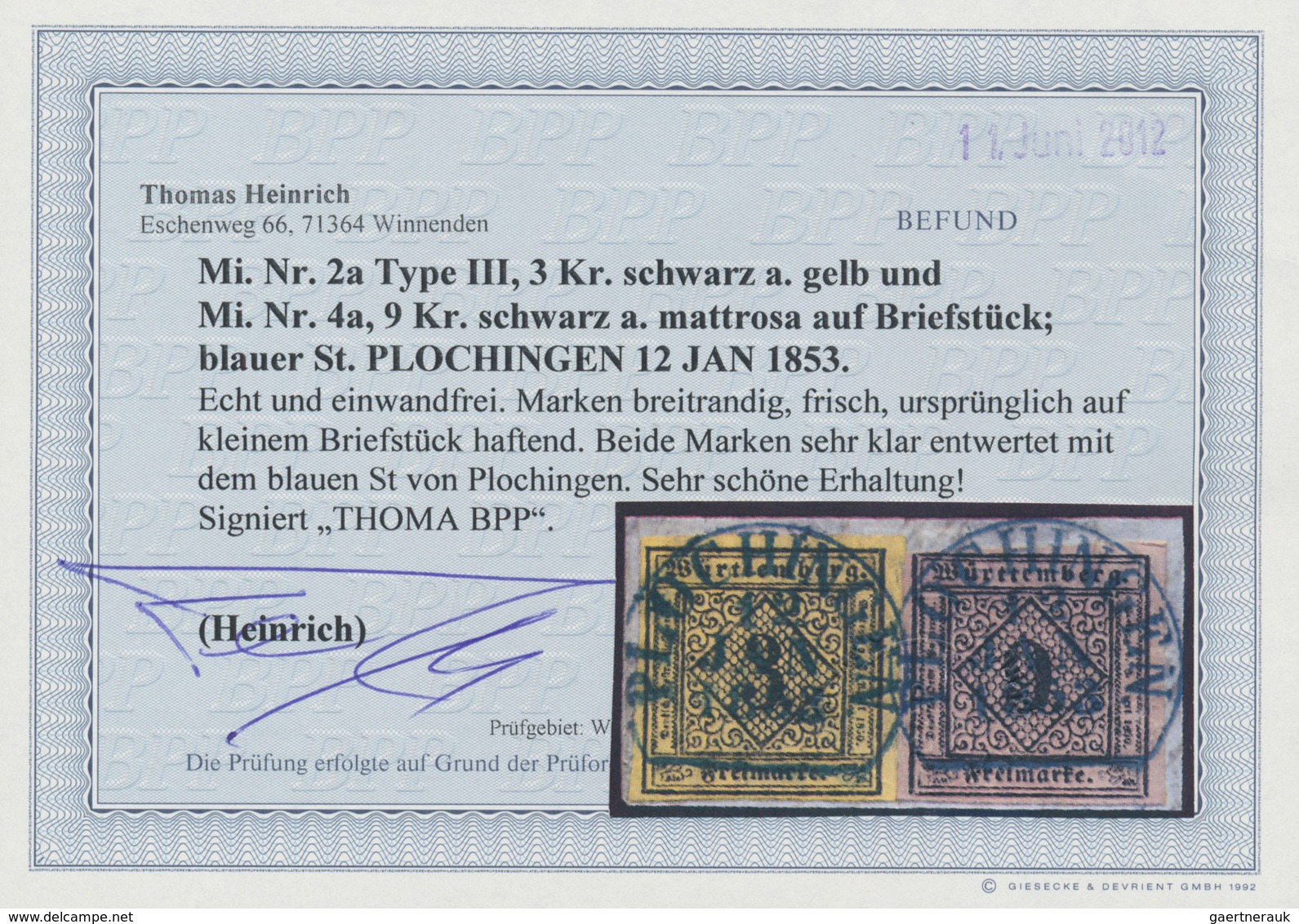 Württemberg - Marken Und Briefe: 1851, Luxus-Briefstück Mit Ziffern 3 Kr. + 9 Kr. Und ZWEI IDEALEN Z - Altri & Non Classificati