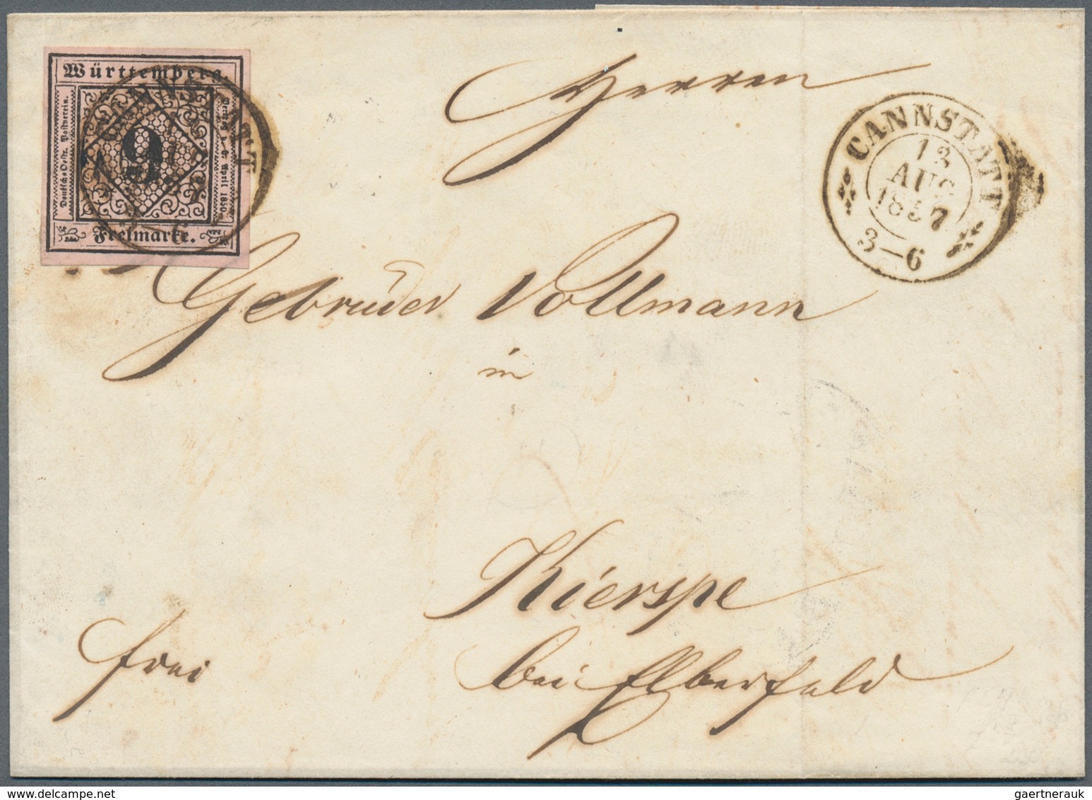 Württemberg - Marken Und Briefe: 1851, Ziffern 9 Kr. Schwarz Auf B-Papierfarbe Lebhaftrosa Auf Faltb - Other & Unclassified