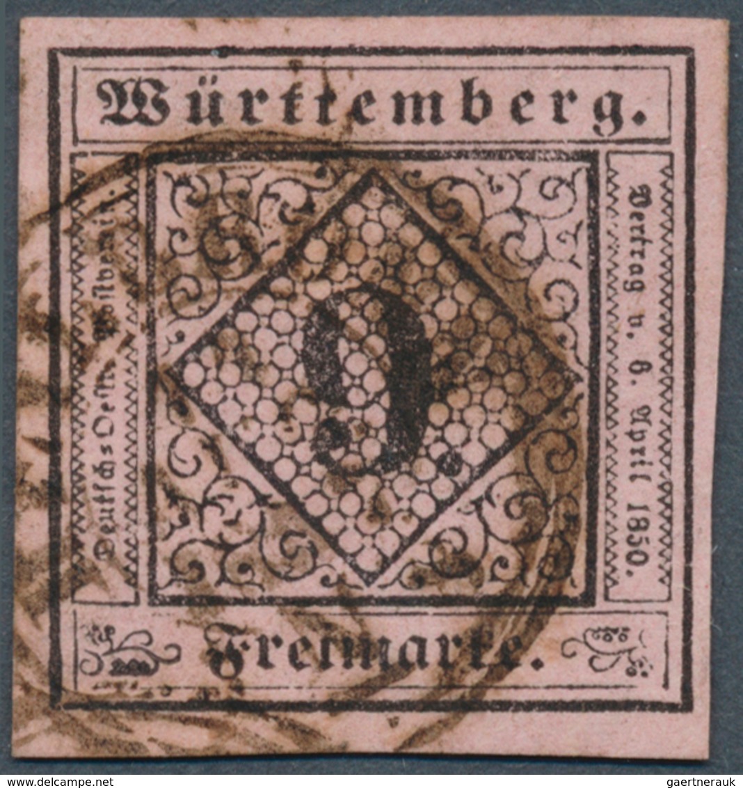 Württemberg - Marken Und Briefe: 1851, 9 Kr. In C-Farbe Schwarz Auf Dunkelrosa, Farbfrisches Und All - Altri & Non Classificati