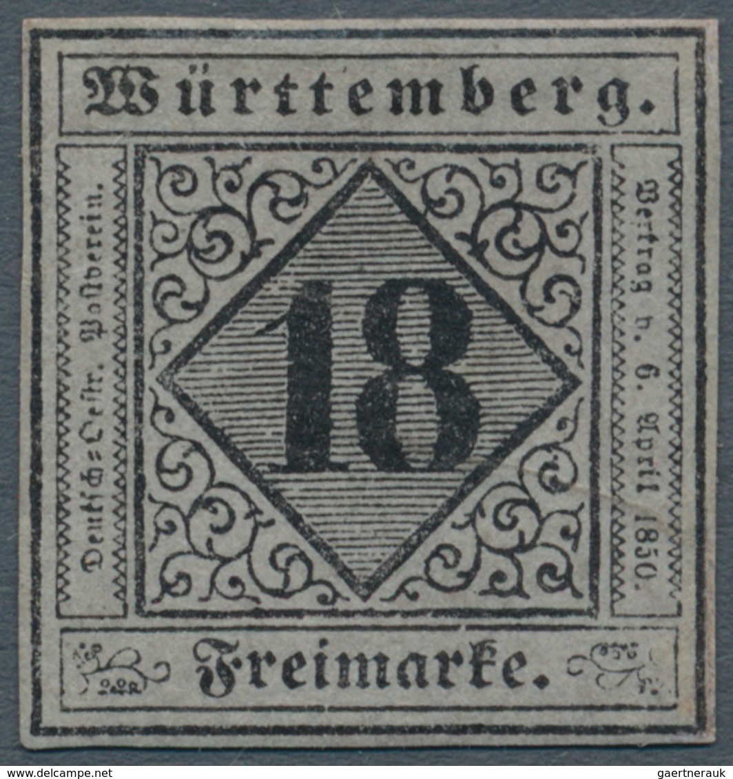 Württemberg - Marken Und Briefe: 1851, 18 Kr. Schwarz Auf Violettgrau, Ungebraucht Mit Neugummi, Far - Altri & Non Classificati