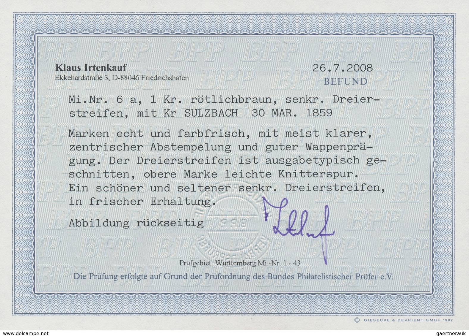Württemberg - Marken Und Briefe: 1857 Wappen 1 Kr. Rötlichbraun Im Senkrechten Dreierstreifen Mir K2 - Otros & Sin Clasificación