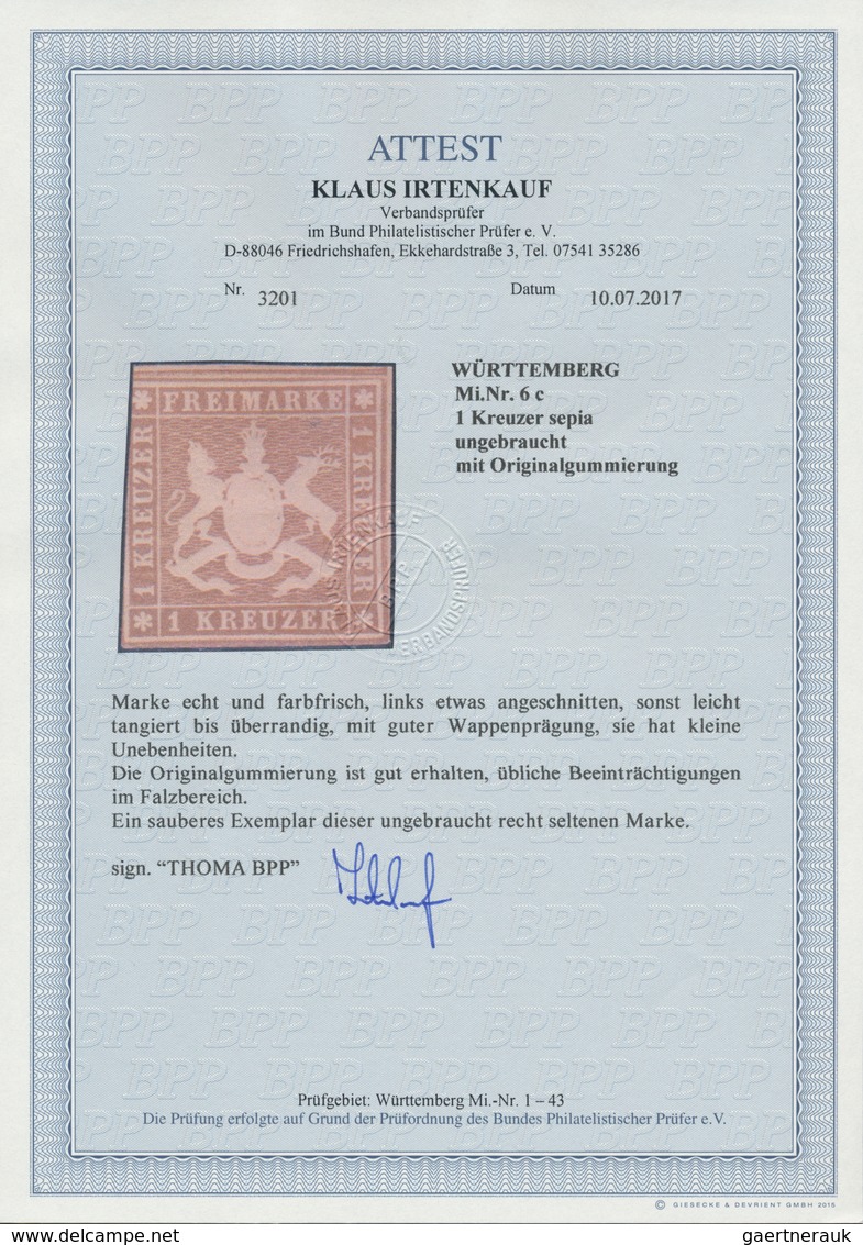 Württemberg - Marken Und Briefe: 1857, Wappen 1 Kr. Dunkelbraunocker (sephia, Graustichig) Mit Seide - Altri & Non Classificati