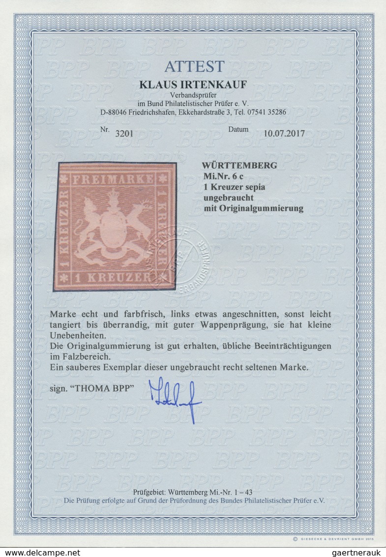 Württemberg - Marken Und Briefe: 1857, Wappen 1 Kr. Dunkelbraunocker (sephia, Graustichig) Mit Seide - Other & Unclassified