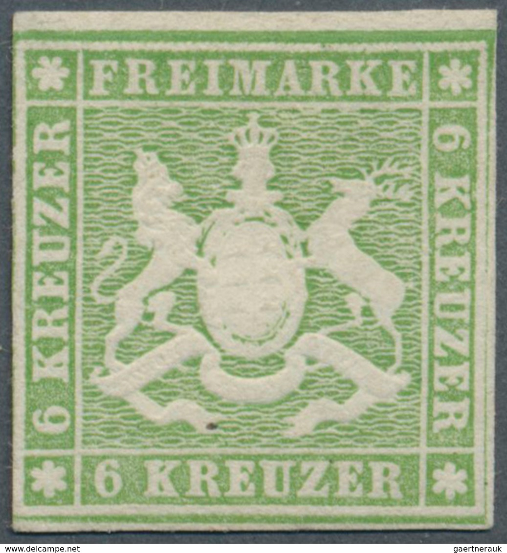 Württemberg - Marken Und Briefe: 1857, 6 Kr. Gelblichgrün, Farbfrisches Exemplar Und Mit Guter Wappe - Altri & Non Classificati