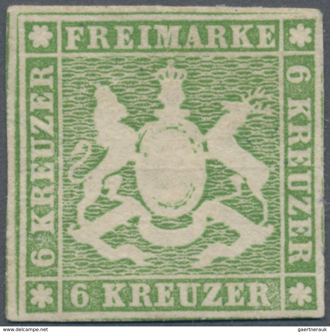 Württemberg - Marken Und Briefe: 1857, Wappen 6 Kr. Grün Mit Seidenfaden, Farbfrische Ungebrauchte M - Other & Unclassified