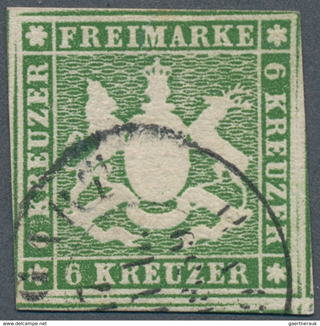 Württemberg - Marken Und Briefe: 1857, Wappen 6 Kr. In B-Farbe Dunkelolivgrün Auf Kartonpapier Mit W - Altri & Non Classificati