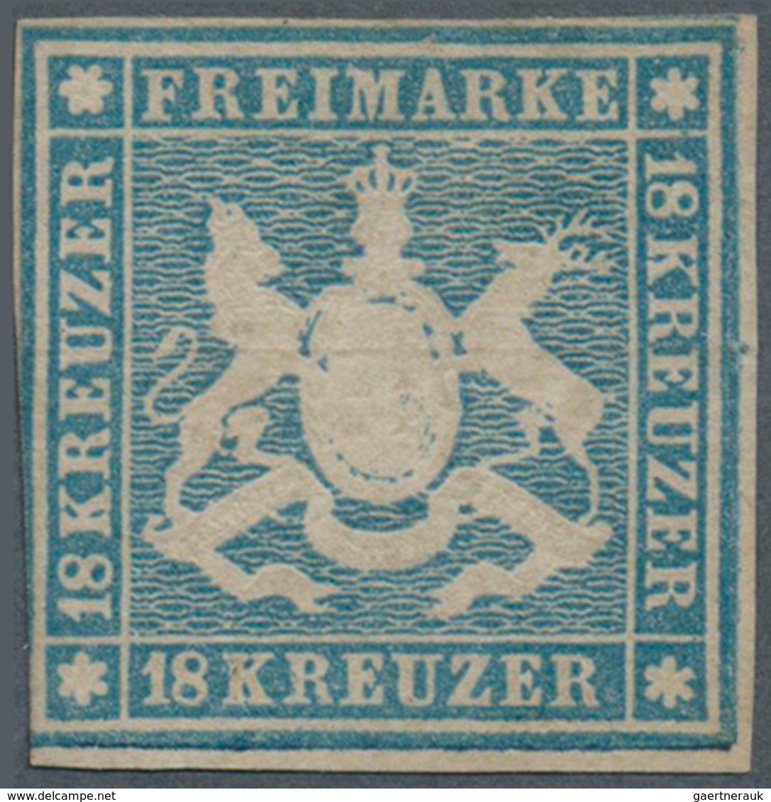 Württemberg - Marken Und Briefe: 1857, 18 Kr. Hellblau Mit Seidenfaden, Ungebraucht Ohne Gummi, Sehr - Altri & Non Classificati