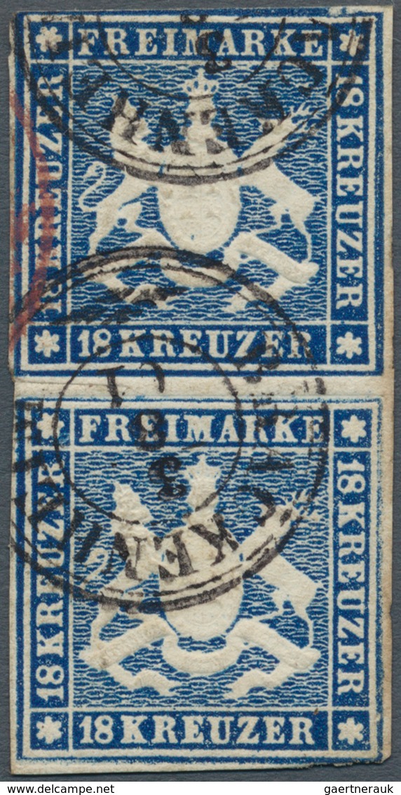 Württemberg - Marken Und Briefe: 1859, 18 Kr. Dunkelblau (ohne Seidenfaden) Im Senkrechten Paar Mit - Altri & Non Classificati