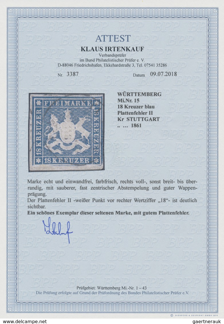 Württemberg - Marken Und Briefe: 1859, Wappen 18 Kr. Dunkelblau Ohne Seidenfaden Mit Gut Sichtbarem - Altri & Non Classificati