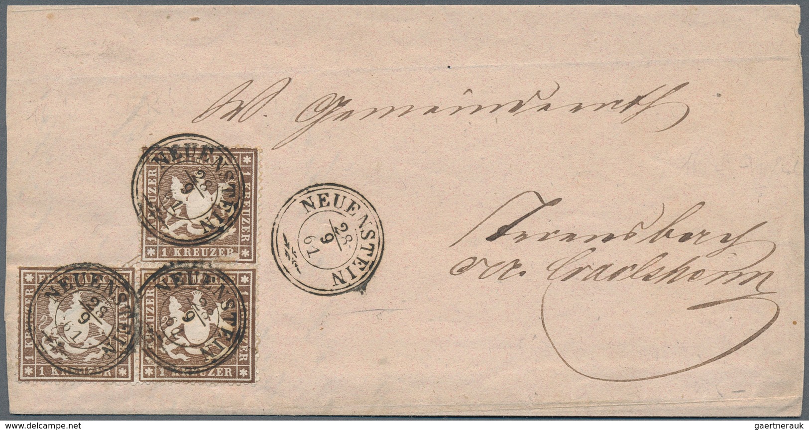 Württemberg - Marken Und Briefe: 1861, Wappen 1 Kr. Dunkelbraun, Eng Gezähnt, Dünnes Papier Als Drei - Altri & Non Classificati